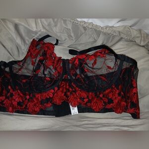 Torrid Red and Black Floral Lace Bra